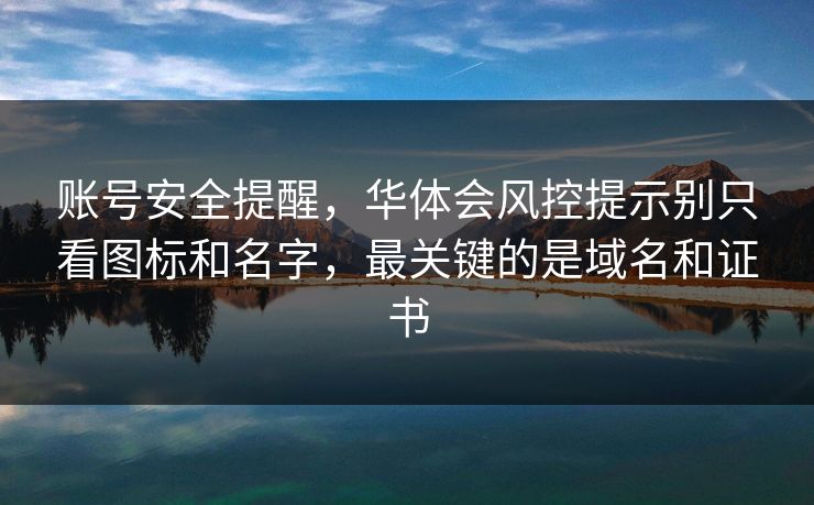 账号安全提醒，华体会风控提示别只看图标和名字，最关键的是域名和证书